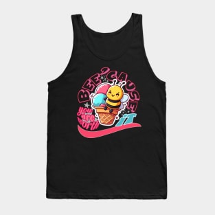 Bee-cause you're worth it - Cheerful bee on an ice cream cone in yellow, pink and blue colors Tank Top